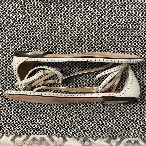 Jimmy Choo Afia Studded Ankle Strap White Leather Flat Sandal Sz-41/11 - Picture 7 of 11